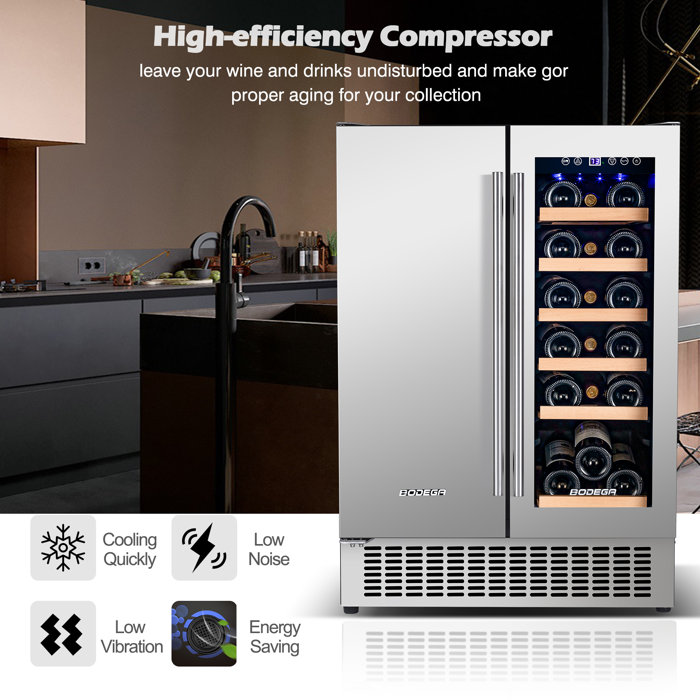 BODEGA COOLER 23.43'' 18 Bottle and 57 Can Dual Zone Wine & Beverage